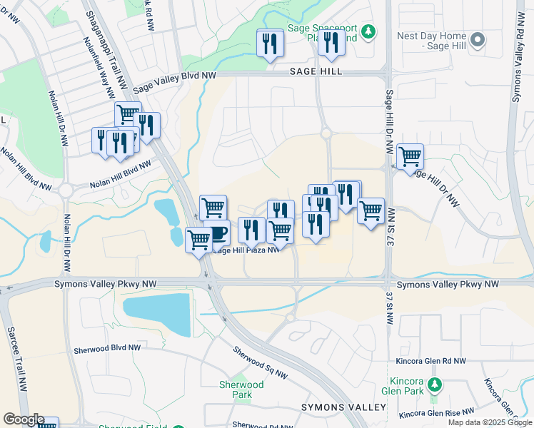 map of restaurants, bars, coffee shops, grocery stores, and more near in Calgary