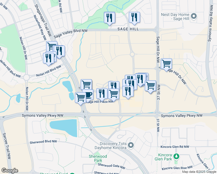 map of restaurants, bars, coffee shops, grocery stores, and more near in Calgary