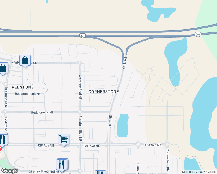 map of restaurants, bars, coffee shops, grocery stores, and more near 160 Red Embers Place Northeast in Calgary
