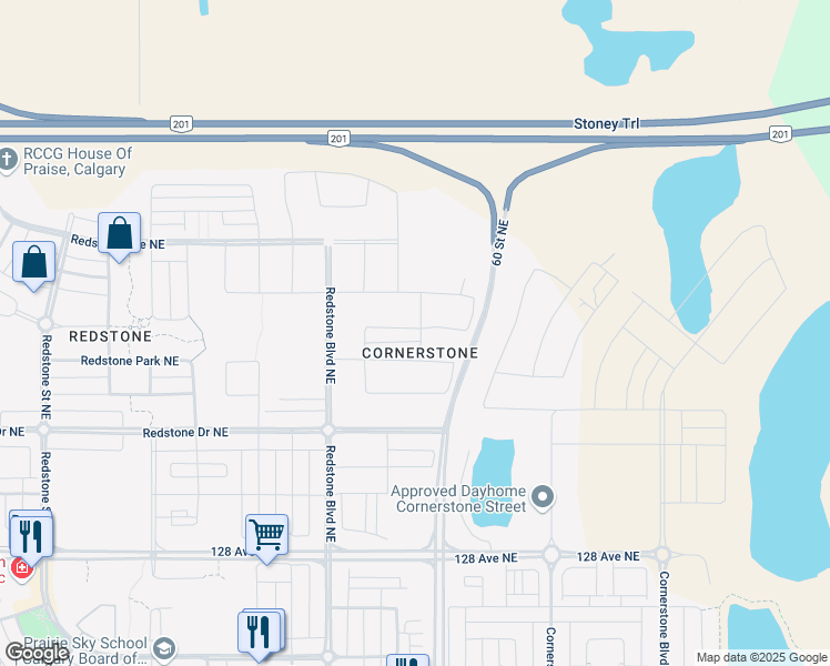 map of restaurants, bars, coffee shops, grocery stores, and more near 132 Red Embers Place Northeast in Calgary