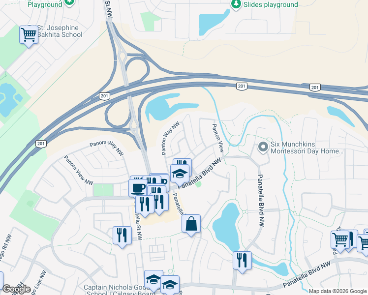 map of restaurants, bars, coffee shops, grocery stores, and more near 405 Panton Way Northwest in Calgary