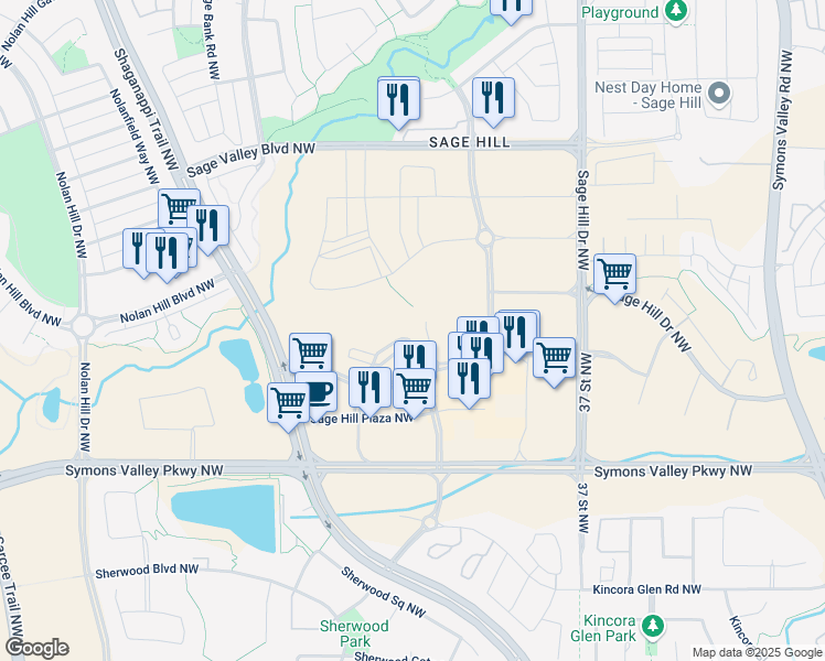 map of restaurants, bars, coffee shops, grocery stores, and more near in Calgary