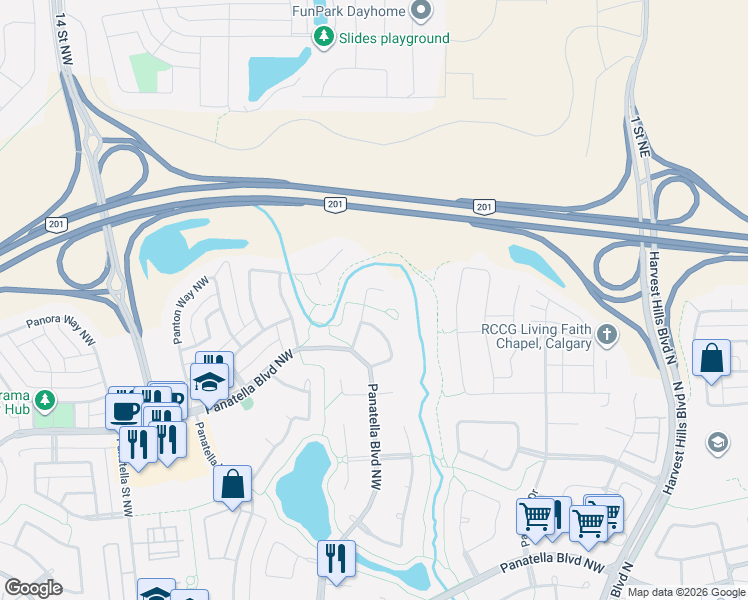 map of restaurants, bars, coffee shops, grocery stores, and more near 17 Panton Heights Northwest in Calgary