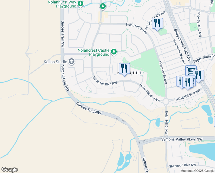 map of restaurants, bars, coffee shops, grocery stores, and more near 429 Nolan Hill Boulevard Northwest in Calgary