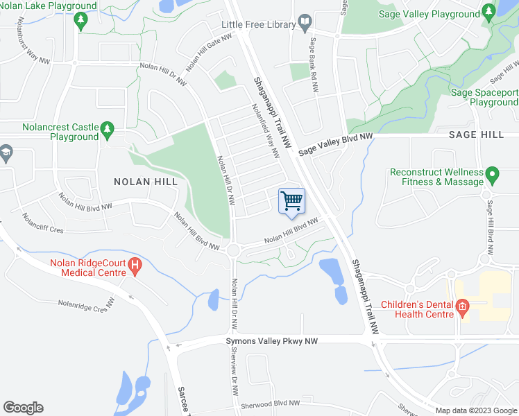 map of restaurants, bars, coffee shops, grocery stores, and more near 22 Nolanfield Road Northwest in Calgary