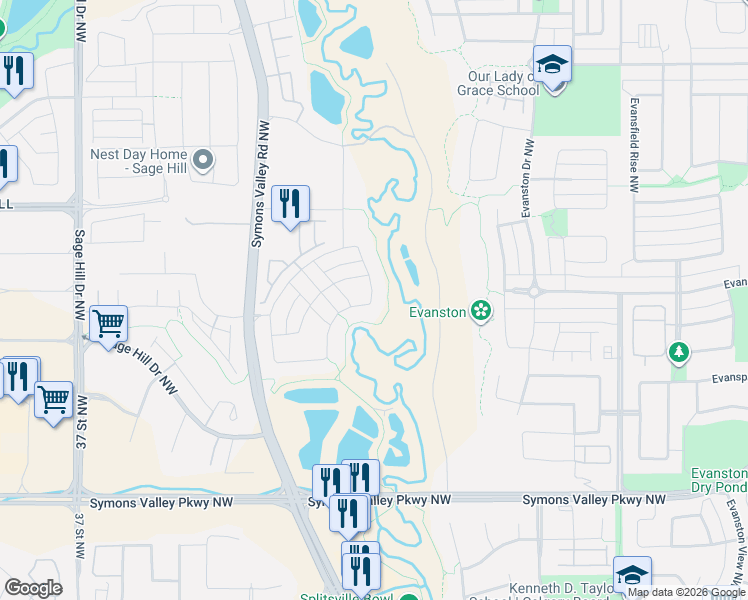 map of restaurants, bars, coffee shops, grocery stores, and more near 169 Sage Meadows Circle Northwest in Calgary