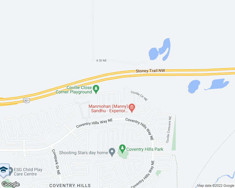 map of restaurants, bars, coffee shops, grocery stores, and more near 264 Coville Close Northeast in Calgary