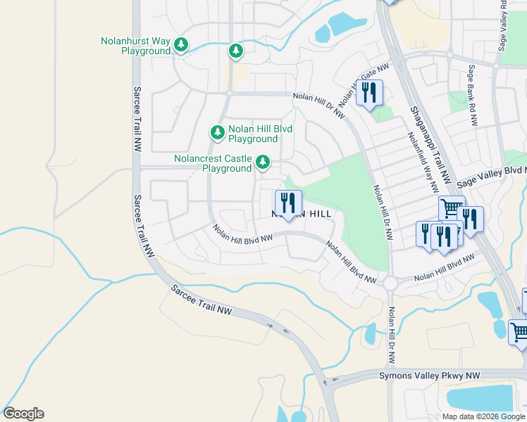 map of restaurants, bars, coffee shops, grocery stores, and more near 355 Nolancrest Heights Northwest in Calgary