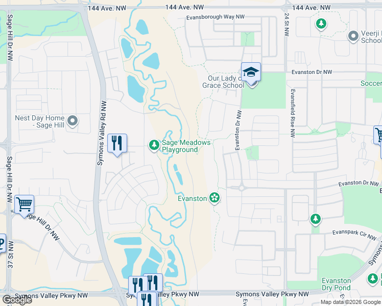 map of restaurants, bars, coffee shops, grocery stores, and more near 290 Sage Meadows Green Northwest in Calgary