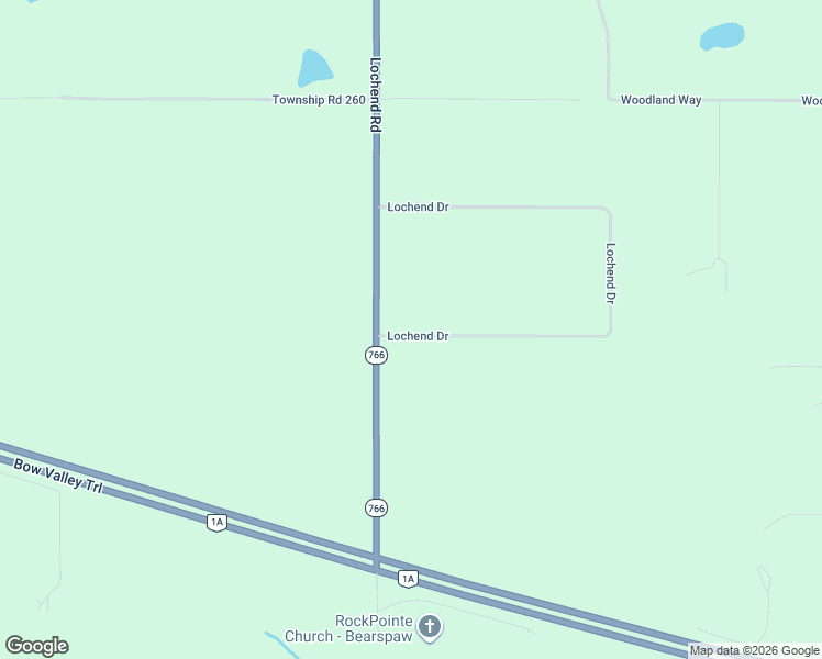 map of restaurants, bars, coffee shops, grocery stores, and more near 255158 Lochend Road in Cochrane