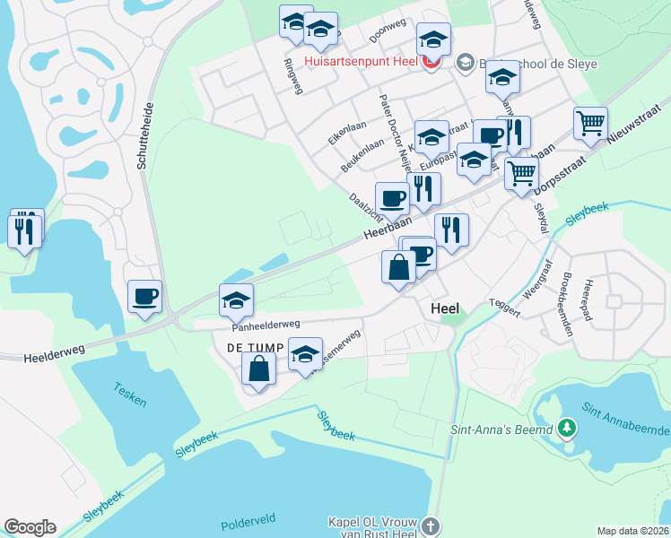 map of restaurants, bars, coffee shops, grocery stores, and more near Rector Driessenstraat in Heel