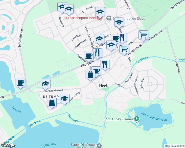 map of restaurants, bars, coffee shops, grocery stores, and more near Rector Driessenstraat in Heel