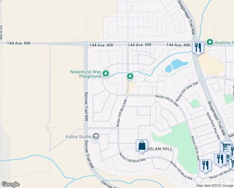 map of restaurants, bars, coffee shops, grocery stores, and more near Nolanhurst Crescent in Calgary