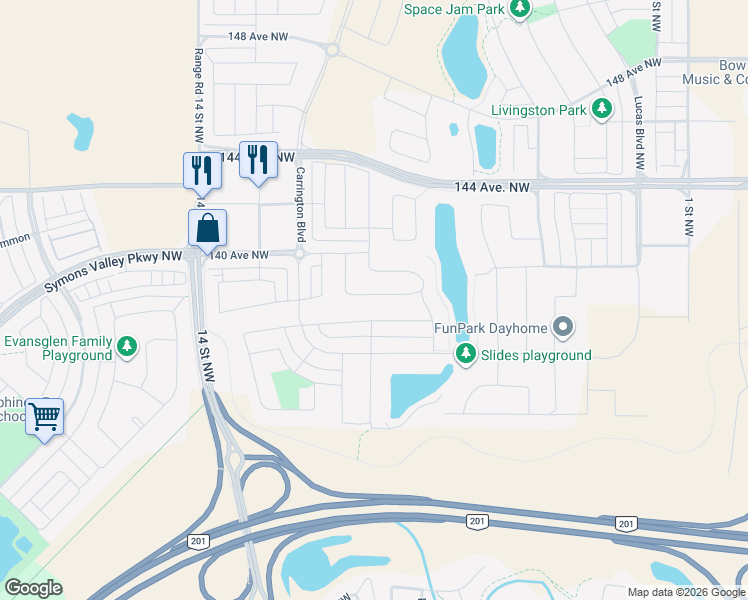map of restaurants, bars, coffee shops, grocery stores, and more near 87 Carrington Crescent Northwest in Calgary