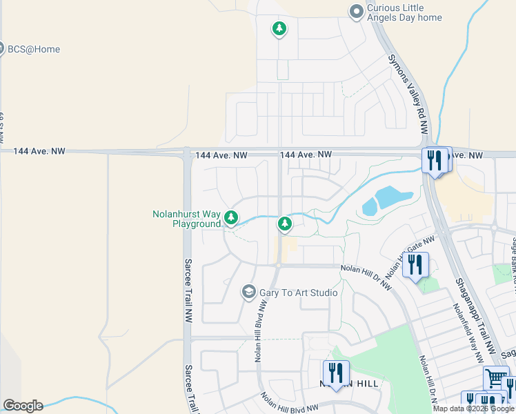 map of restaurants, bars, coffee shops, grocery stores, and more near Nolanhurst Gardens North West in Calgary