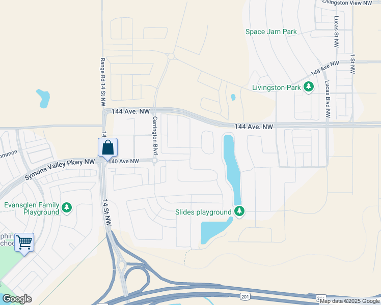 map of restaurants, bars, coffee shops, grocery stores, and more near 20 Carrington Way Northwest in Calgary