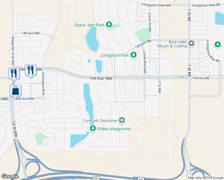 map of restaurants, bars, coffee shops, grocery stores, and more near 62 Carringvue Drive Northwest in Calgary