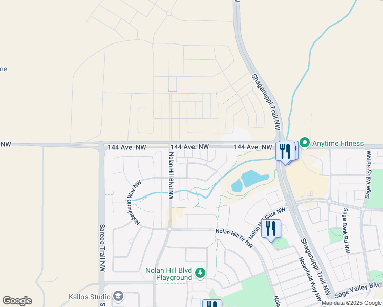 map of restaurants, bars, coffee shops, grocery stores, and more near 405 NolanLake Cove Northwest in Calgary