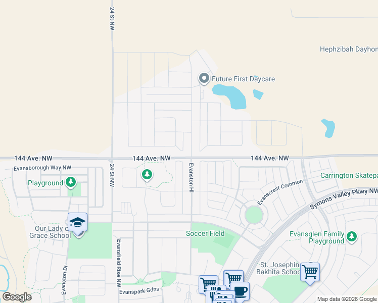 map of restaurants, bars, coffee shops, grocery stores, and more near in Calgary