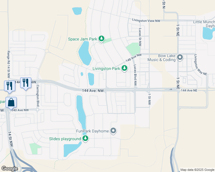 map of restaurants, bars, coffee shops, grocery stores, and more near 19 Carringvue Drive Northwest in Calgary