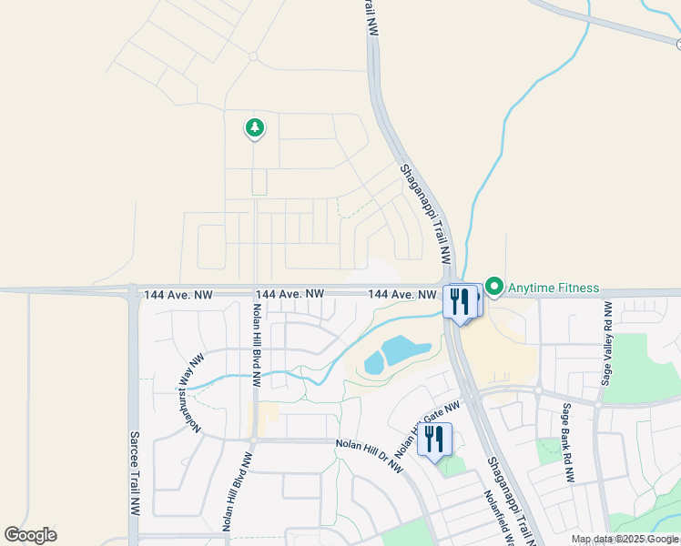 map of restaurants, bars, coffee shops, grocery stores, and more near 165 Nolanlake View in Calgary