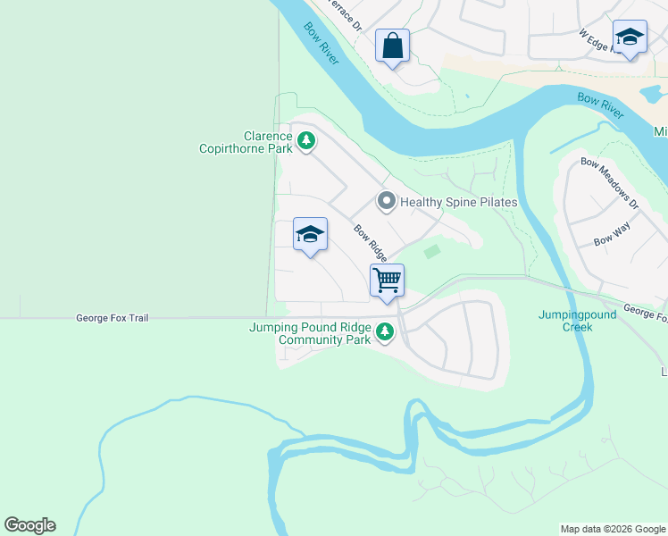 map of restaurants, bars, coffee shops, grocery stores, and more near in Cochrane
