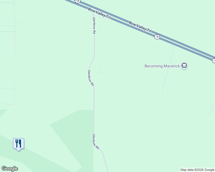 map of restaurants, bars, coffee shops, grocery stores, and more near 260084 Glenbow Road in Cochrane