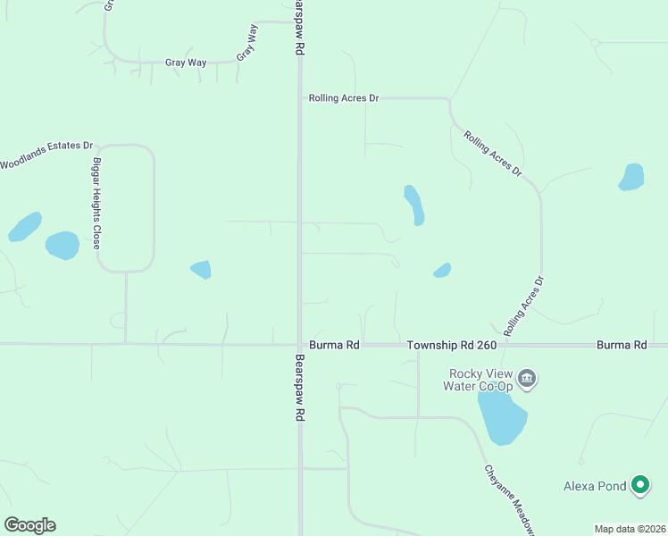 map of restaurants, bars, coffee shops, grocery stores, and more near 260064 Bearspaw Road in Calgary