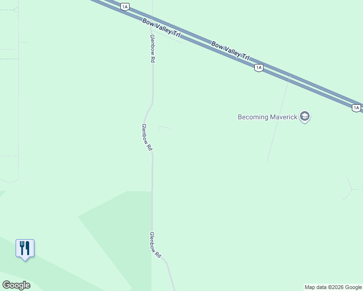 map of restaurants, bars, coffee shops, grocery stores, and more near 260084 Glenbow Road in Cochrane