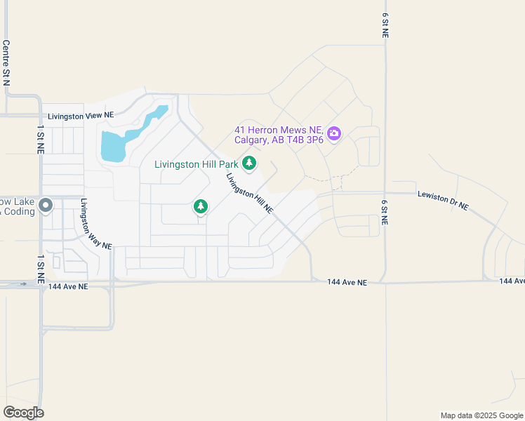 map of restaurants, bars, coffee shops, grocery stores, and more near 425 Livingston Hill Northeast in Calgary