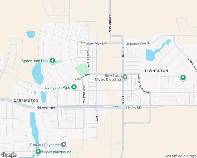 map of restaurants, bars, coffee shops, grocery stores, and more near 14762 1 Street Northwest in Calgary