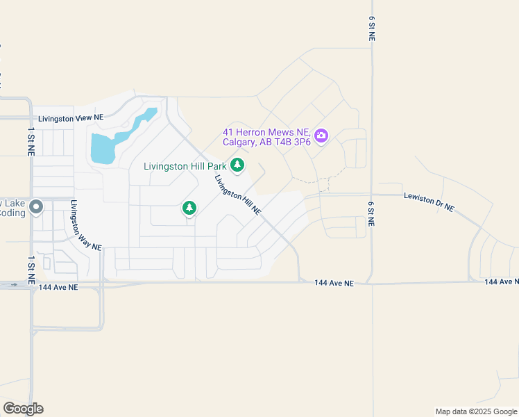 map of restaurants, bars, coffee shops, grocery stores, and more near 425 Livingston Hill Northeast in Calgary