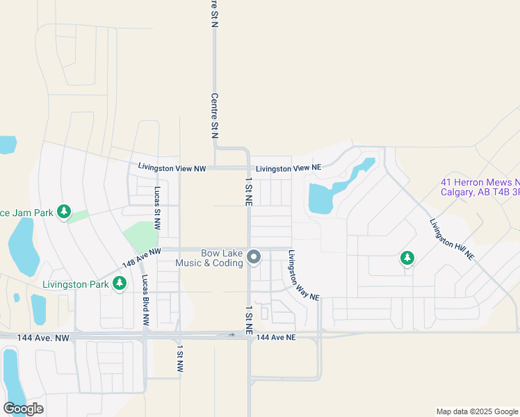 map of restaurants, bars, coffee shops, grocery stores, and more near 14878 1 Street Northeast in Calgary