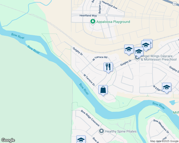 map of restaurants, bars, coffee shops, grocery stores, and more near 210 200 West Terrace Place in Cochrane