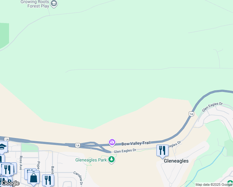 map of restaurants, bars, coffee shops, grocery stores, and more near 41051 Big Hill Road in Cochrane