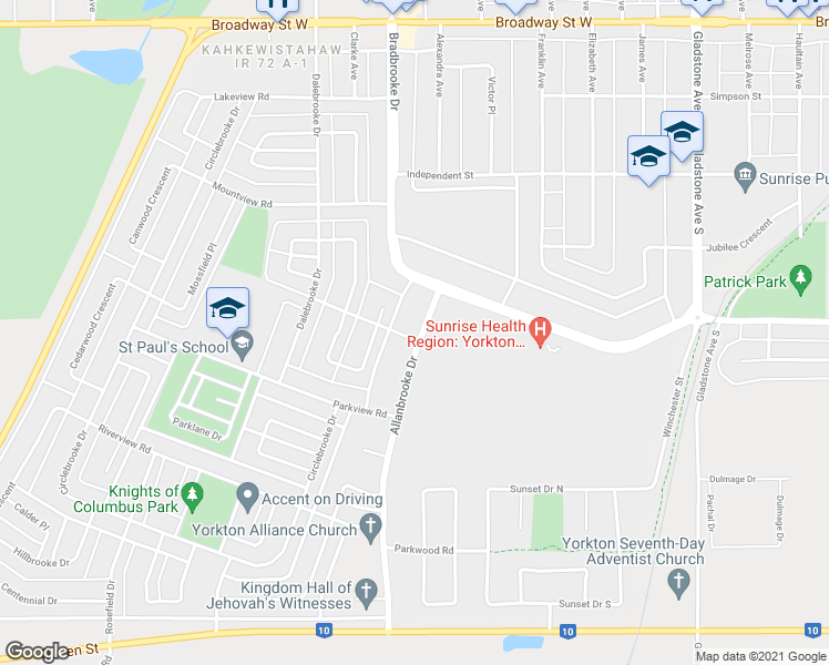 map of restaurants, bars, coffee shops, grocery stores, and more near 90 Northview Road in Yorkton