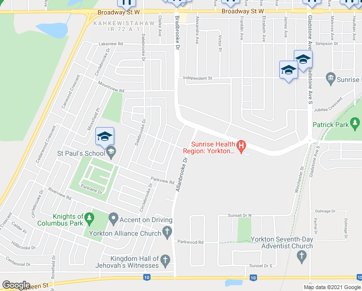 map of restaurants, bars, coffee shops, grocery stores, and more near 90 Northview Road in Yorkton