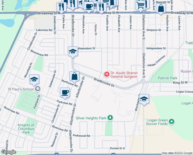map of restaurants, bars, coffee shops, grocery stores, and more near 146 Franklin Drive in Yorkton