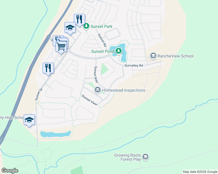 map of restaurants, bars, coffee shops, grocery stores, and more near 256 Sunset View in Cochrane