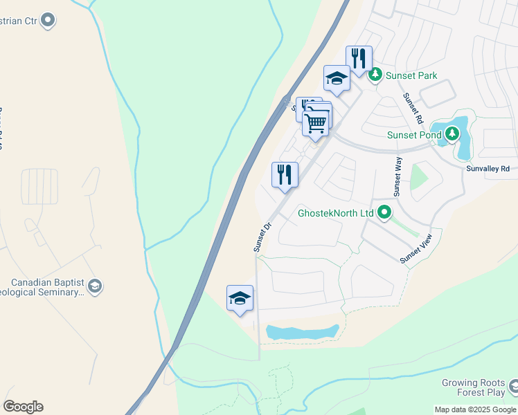 map of restaurants, bars, coffee shops, grocery stores, and more near in Cochrane