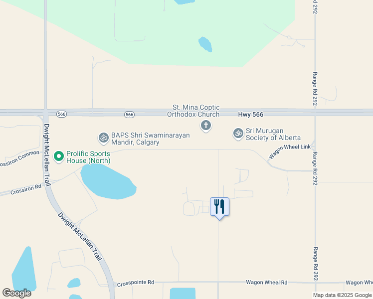 map of restaurants, bars, coffee shops, grocery stores, and more near 292212 Wagon Wheel Boulevard in Calgary