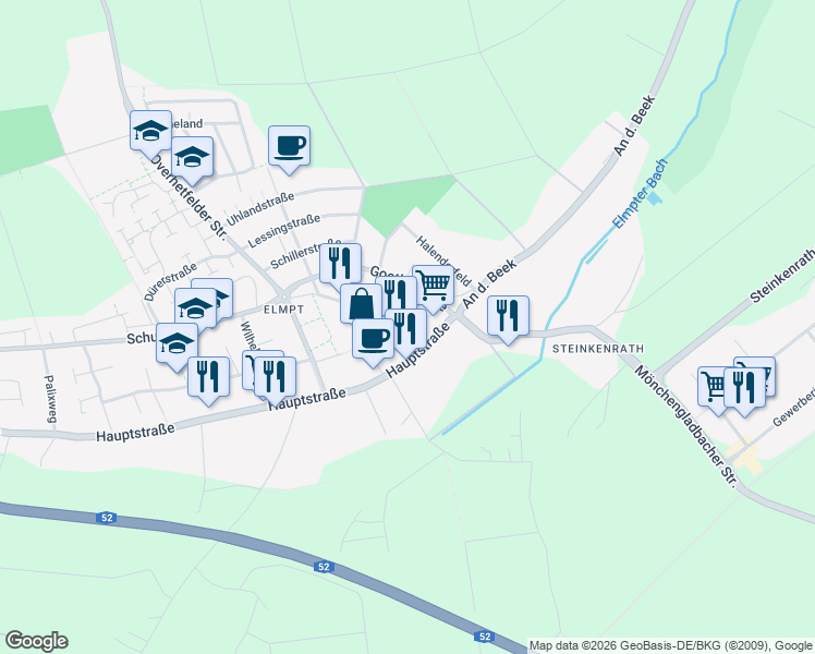 map of restaurants, bars, coffee shops, grocery stores, and more near 14 Adam-Houx-Straße in Niederkrüchten