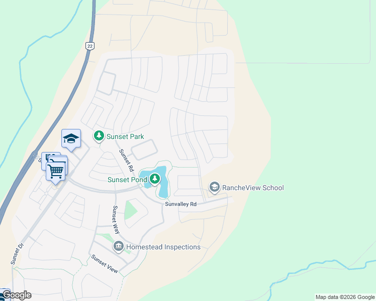 map of restaurants, bars, coffee shops, grocery stores, and more near 35 Sundown Way in Cochrane
