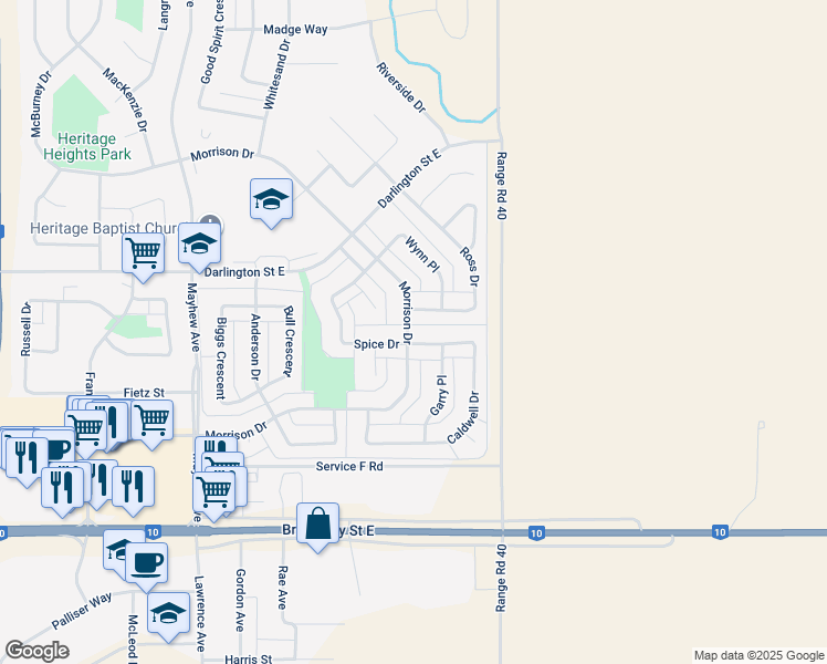 map of restaurants, bars, coffee shops, grocery stores, and more near 166 Caldwell Drive in Yorkton