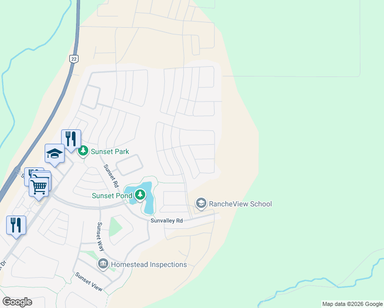 map of restaurants, bars, coffee shops, grocery stores, and more near 44 Sundown View in Cochrane