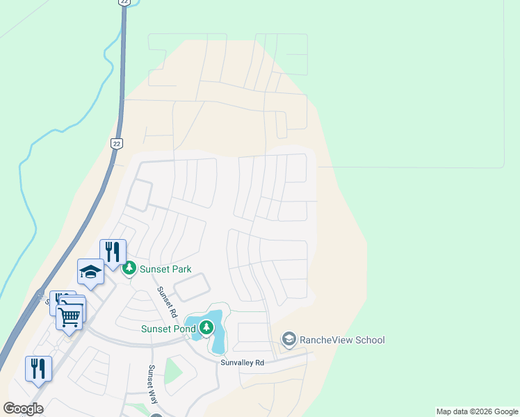 map of restaurants, bars, coffee shops, grocery stores, and more near 301 Sundown Road in Cochrane