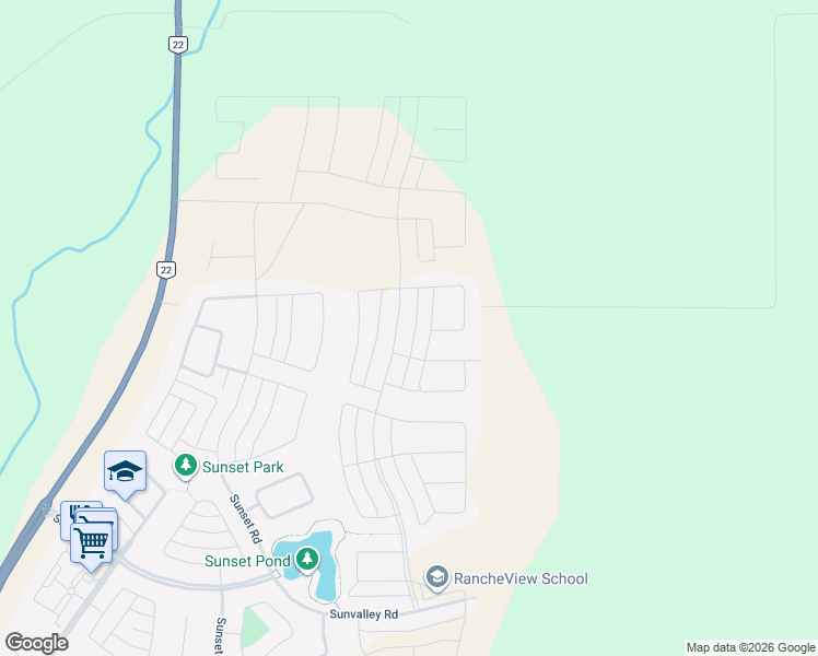 map of restaurants, bars, coffee shops, grocery stores, and more near 354 Sundown Road in Cochrane
