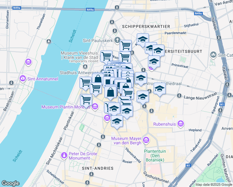 map of restaurants, bars, coffee shops, grocery stores, and more near in Antwerp