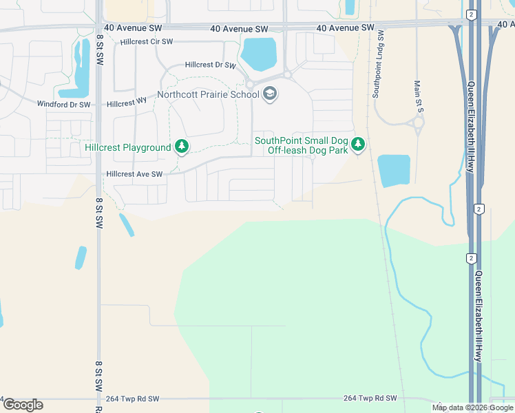 map of restaurants, bars, coffee shops, grocery stores, and more near 429 Hillcrest Road Southwest in Airdrie