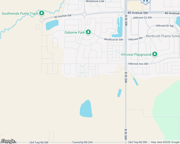 map of restaurants, bars, coffee shops, grocery stores, and more near 4225 8 Street Southwest in Airdrie